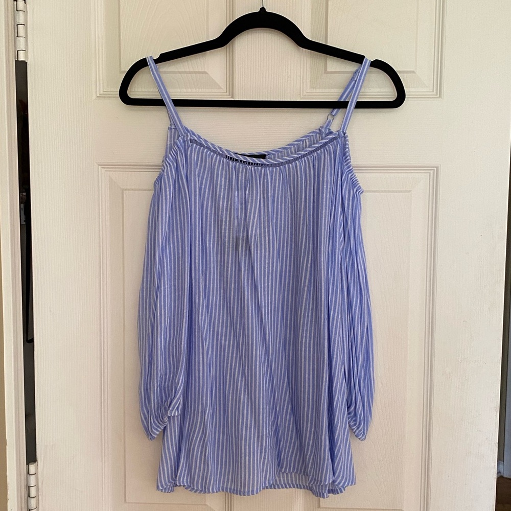 Light Blue Striped Off-Shoulder Top